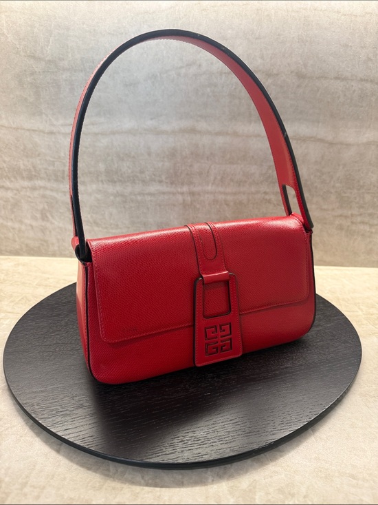 Givenchy Handbags - Givenchy Red Leather Shoulder Bag with Signature Buckle